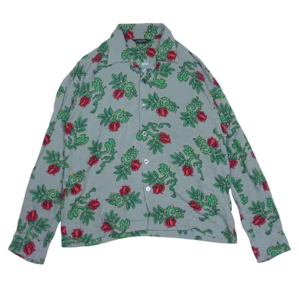 UNUSED アンユーズド 18SS US1440 ROSE PATTERN LONG-SLEEVE SHIRT ローズ プリント 開襟 レーヨン シャツ グレー系 1【中古】