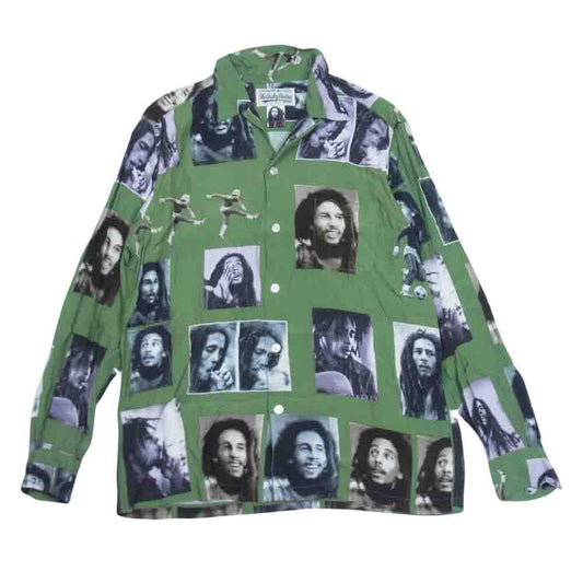 WACKO MARIA ワコマリア 18AW BOB MARLEY HAWAIIAN SHIRT ボブマーリー アロハ ハワイアン プリント シャツ グリーン系 M【中古】