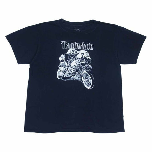 TENDERLOIN テンダーロイン T-TEE 2 バイカーズ プリント 半袖 Tシャツ ダークネイビー系 L【中古】