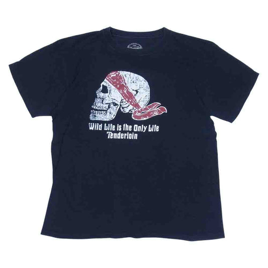 TENDERLOIN テンダーロイン T-TEE B.S バンダナ スカル プリント Tシャツ ダークネイビー系 L【中古】
