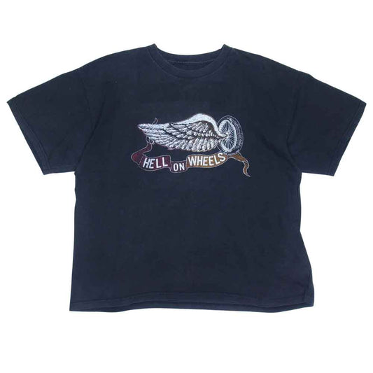 TENDERLOIN テンダーロイン T-TEE 2 HELL ONWHEELS ホイール ウィング プリント 半袖Tシャツ ブラック系 XL【中古】