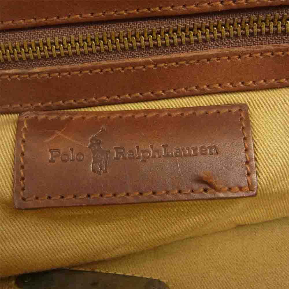 POLO RALPH LAUREN ポロ・ラルフローレン レザー 切替 チェック ボストンバッグ ブラウン系【中古】
