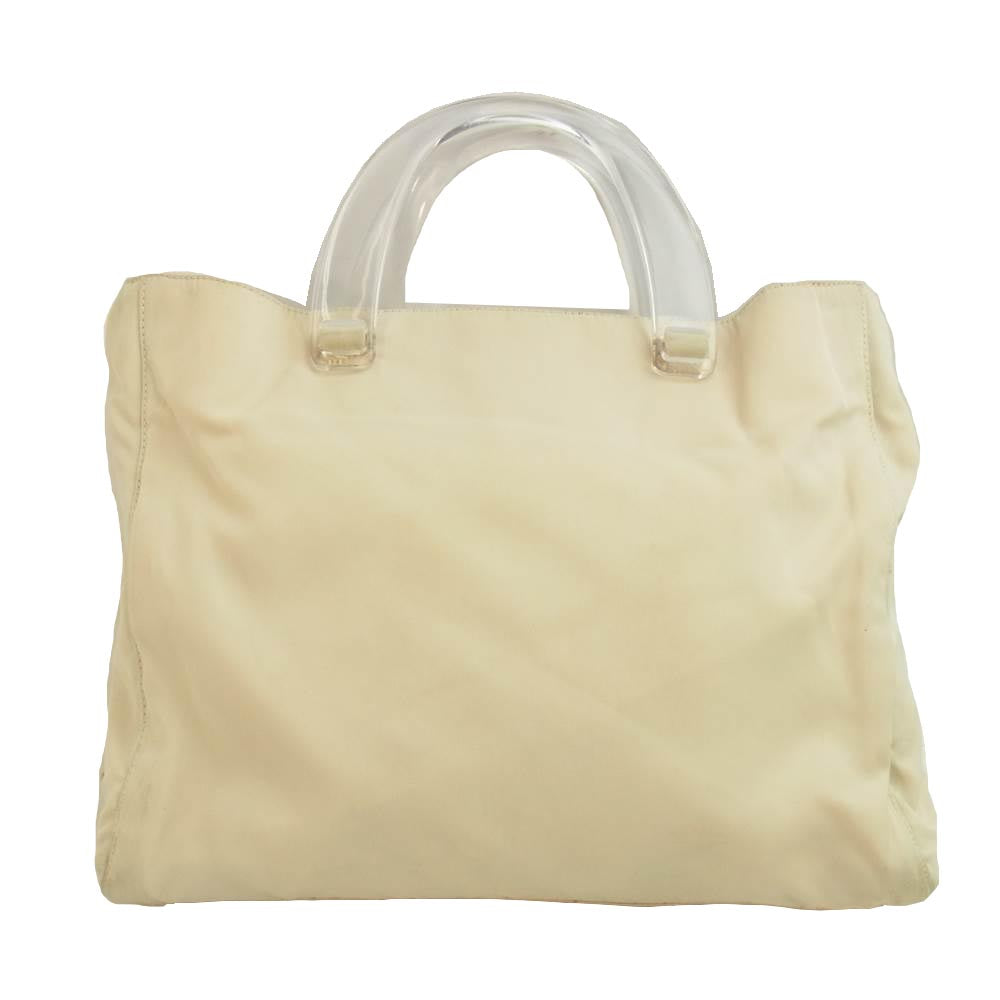 PRADA プラダ B8166 クリアハンドル トートバッグ ベージュ系【中古】