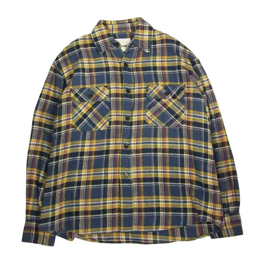 マイシンクス ルーズ シルエット コットン ネル チェック シャツ ネイビー×イエロー ネイビー系 S【中古】