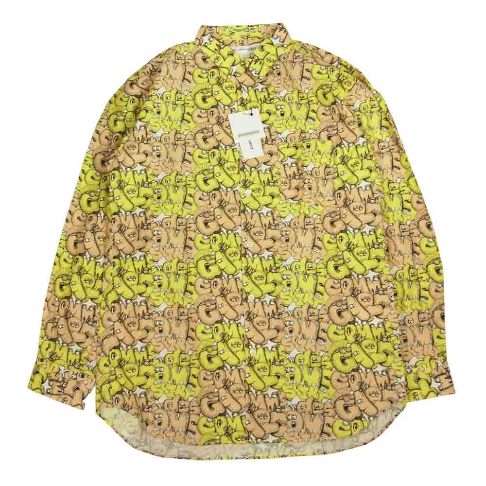 COMME des GARCONS コムデギャルソン SHIRT × KAWS カウズ FH-B031-W21-1 CLASSIC PRINT クラシックプリント ロゴ 総柄 グラフィック 長袖 シャツ イエロー系 L【新古品】【未使用】【中古】
