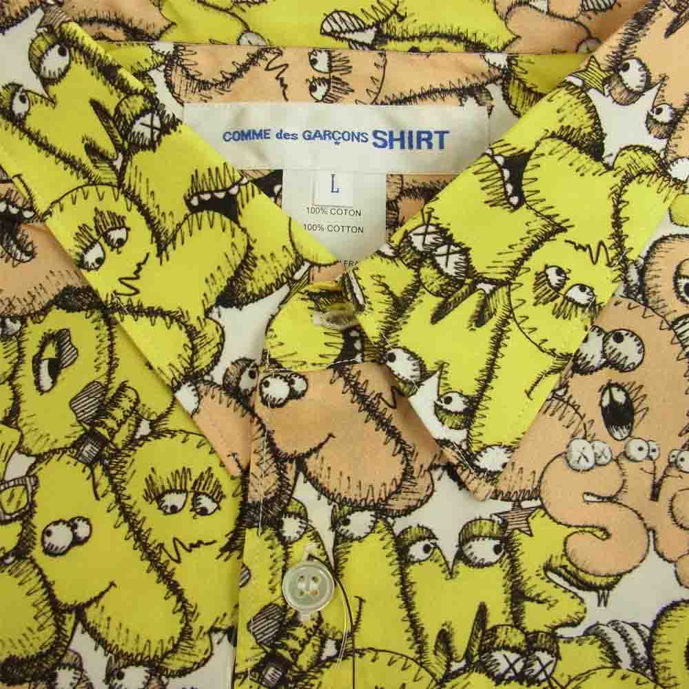 COMME des GARCONS コムデギャルソン SHIRT × KAWS カウズ FH-B031-W21-1 CLASSIC PRINT クラシックプリント ロゴ 総柄 グラフィック 長袖 シャツ イエロー系 L【新古品】【未使用】【中古】