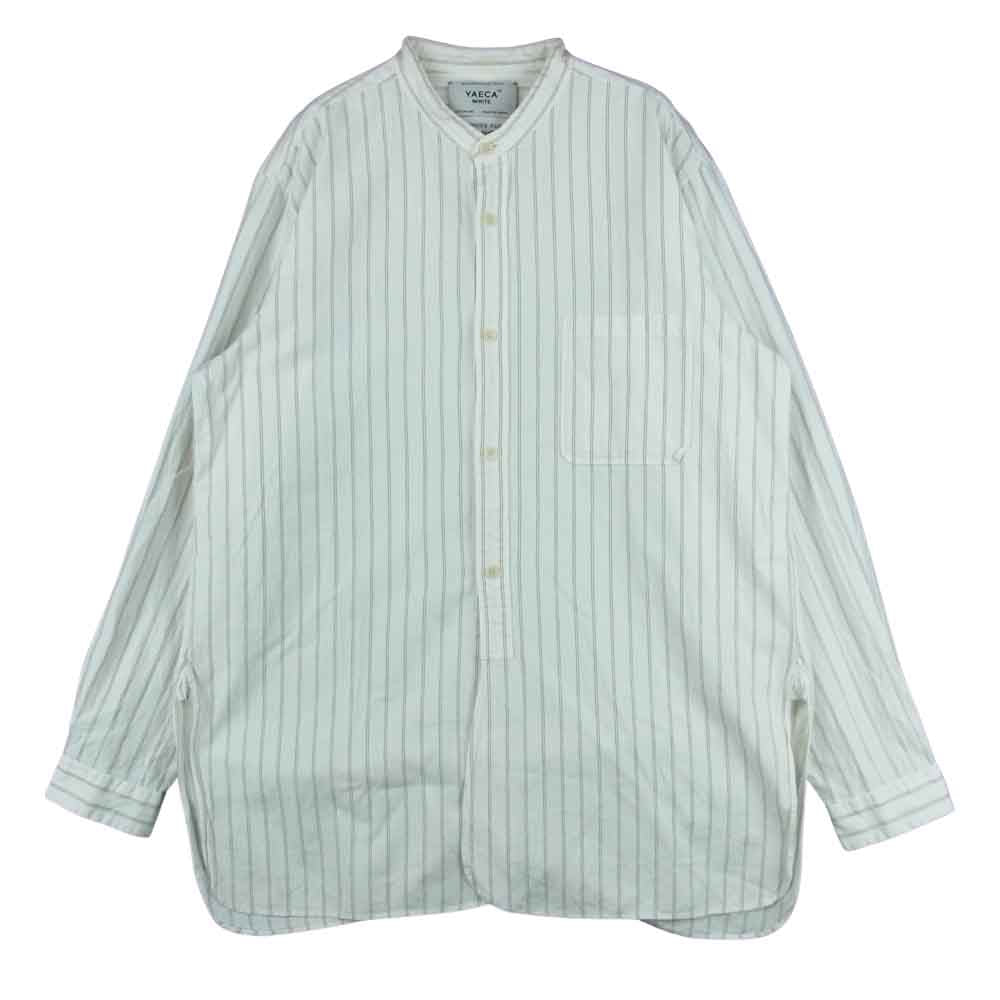 YAECA ヤエカ ストライプ バンドカラー 長袖 シャツ コットン リネン 日本製 オフホワイト系 M【中古】
