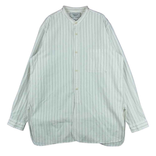 YAECA ヤエカ ストライプ バンドカラー 長袖 シャツ コットン リネン 日本製 オフホワイト系 M【中古】