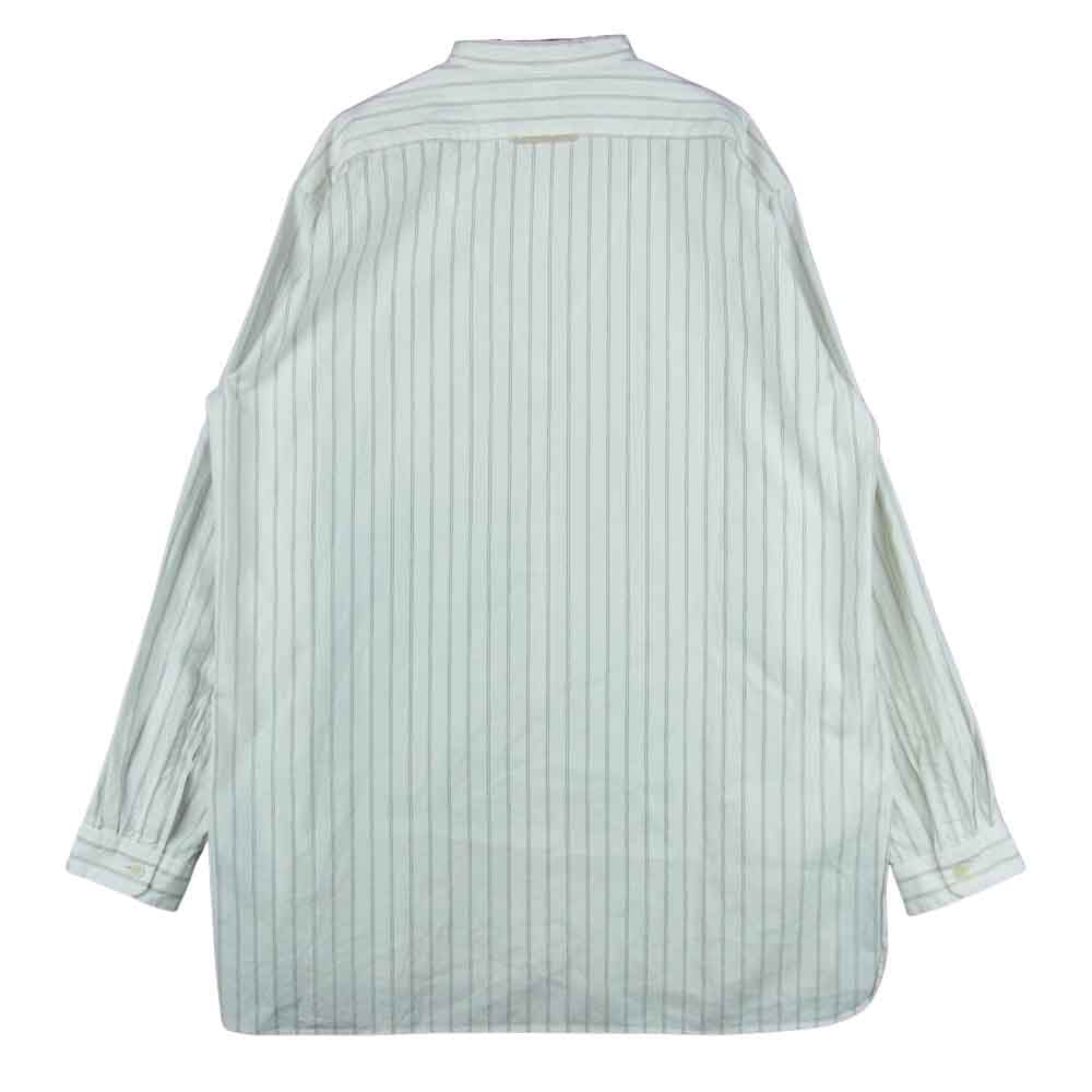 YAECA ヤエカ ストライプ バンドカラー 長袖 シャツ コットン リネン 日本製 オフホワイト系 M【中古】