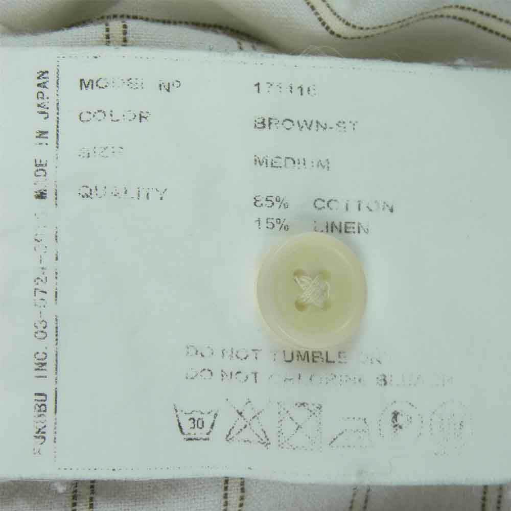 YAECA ヤエカ ストライプ バンドカラー 長袖 シャツ コットン リネン 日本製 オフホワイト系 M【中古】