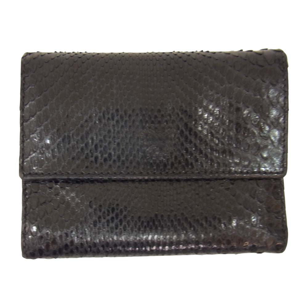 Anya Hindmarch アニヤ・ハインドマーチ 2155002-99 パイソンレザー 三つ折り 財布  ブラック系【中古】
