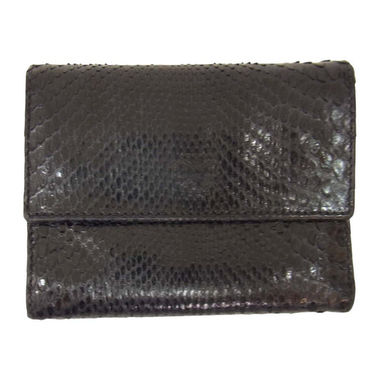 Anya Hindmarch アニヤ・ハインドマーチ 2155002-99 パイソンレザー 三つ折り 財布  ブラック系【中古】