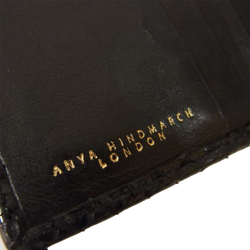 Anya Hindmarch アニヤ・ハインドマーチ 2155002-99 パイソンレザー 三つ折り 財布  ブラック系【中古】