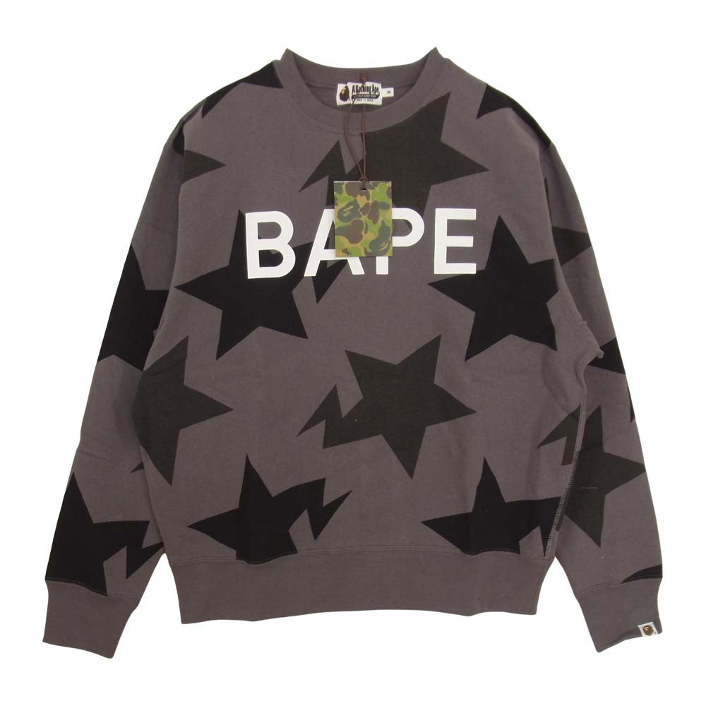 A BATHING APE アベイシングエイプ 1H80113009 STA PATTERN RELAXED FIT CREWNECK スターパターン クルーネック スウェット グレー系 M【新古品】【未使用】【中古】
