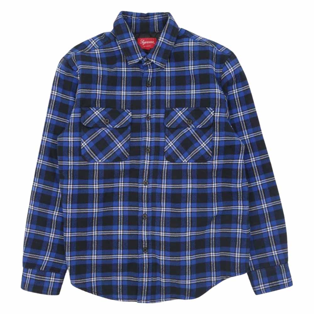 Supreme シュプリーム 19AW Quilted Arc Logo Flannel Shirt キルテッド アーチロゴ フランネル シャツ ブルー系 S【美品】【中古】