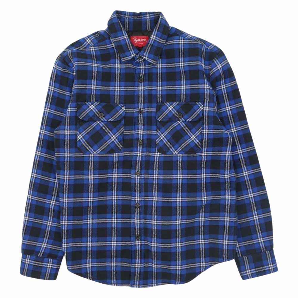 Supreme シュプリーム シャツ 裏地キルティング アーチロゴ チェック フランネルシャツ Arc Logo Quilted Flannel Shirt 19AW ブラック ブルー L 黒青 トップス カジュアルシャツ 【メンズ】【美品】
