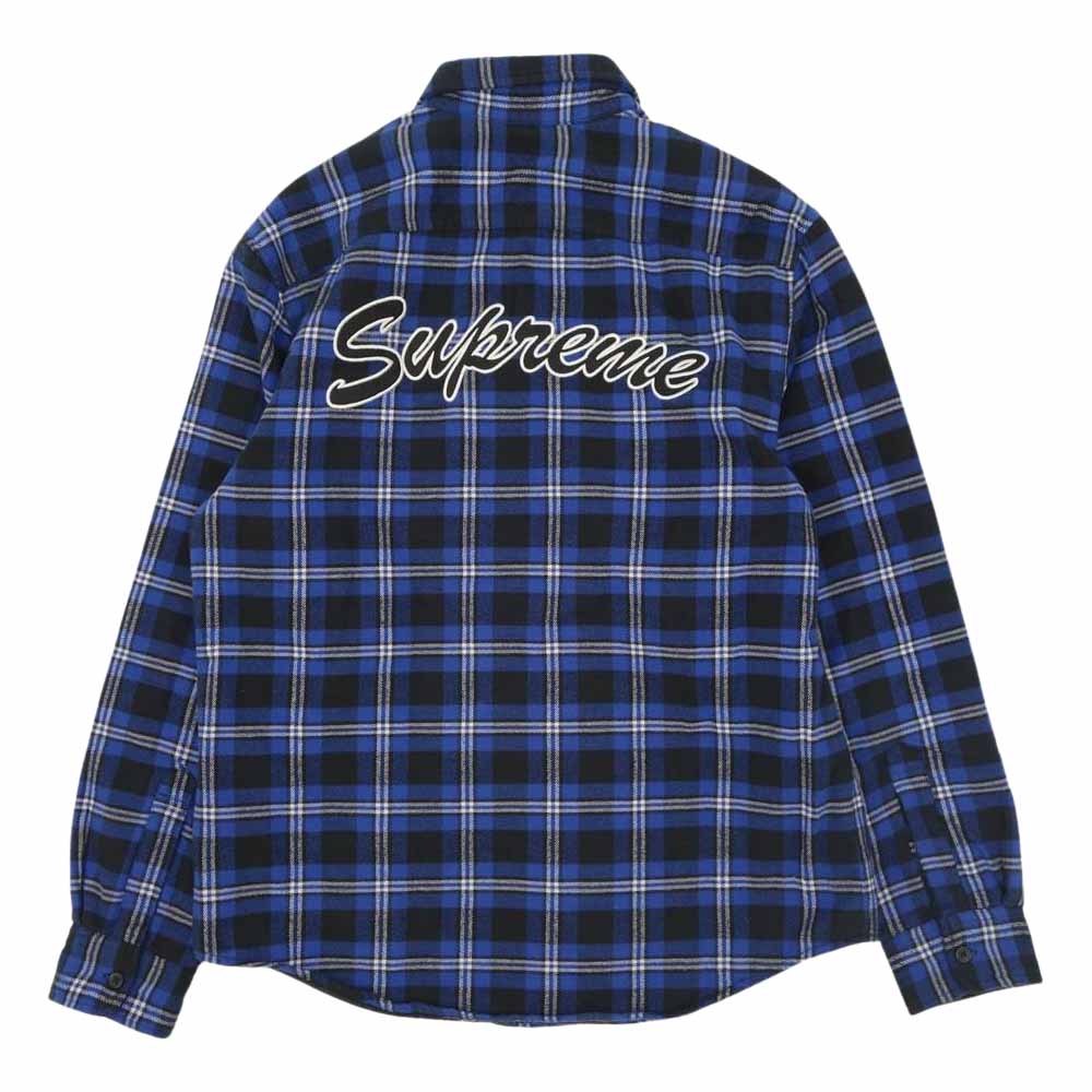 Supreme シュプリーム 19AW Quilted Arc Logo Flannel Shirt キルテッド アーチロゴ フランネル シャツ ブルー系 S【美品】【中古】