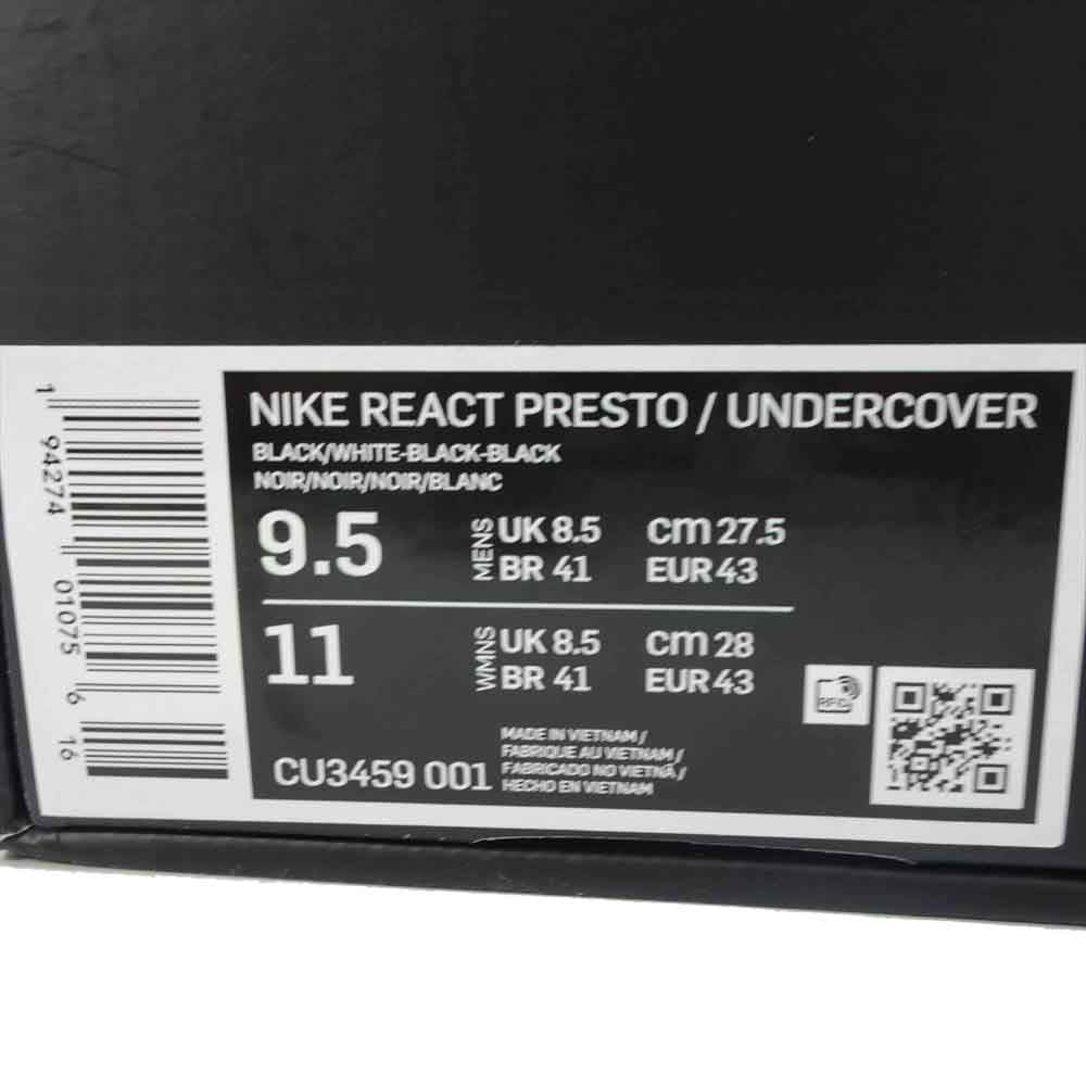 NIKE ナイキ CU3459-001 × UNDERCOVER REACT PRESTO リアクト プレスト ローカット スニーカー ブラック系 27.5cm【美品】【中古】
