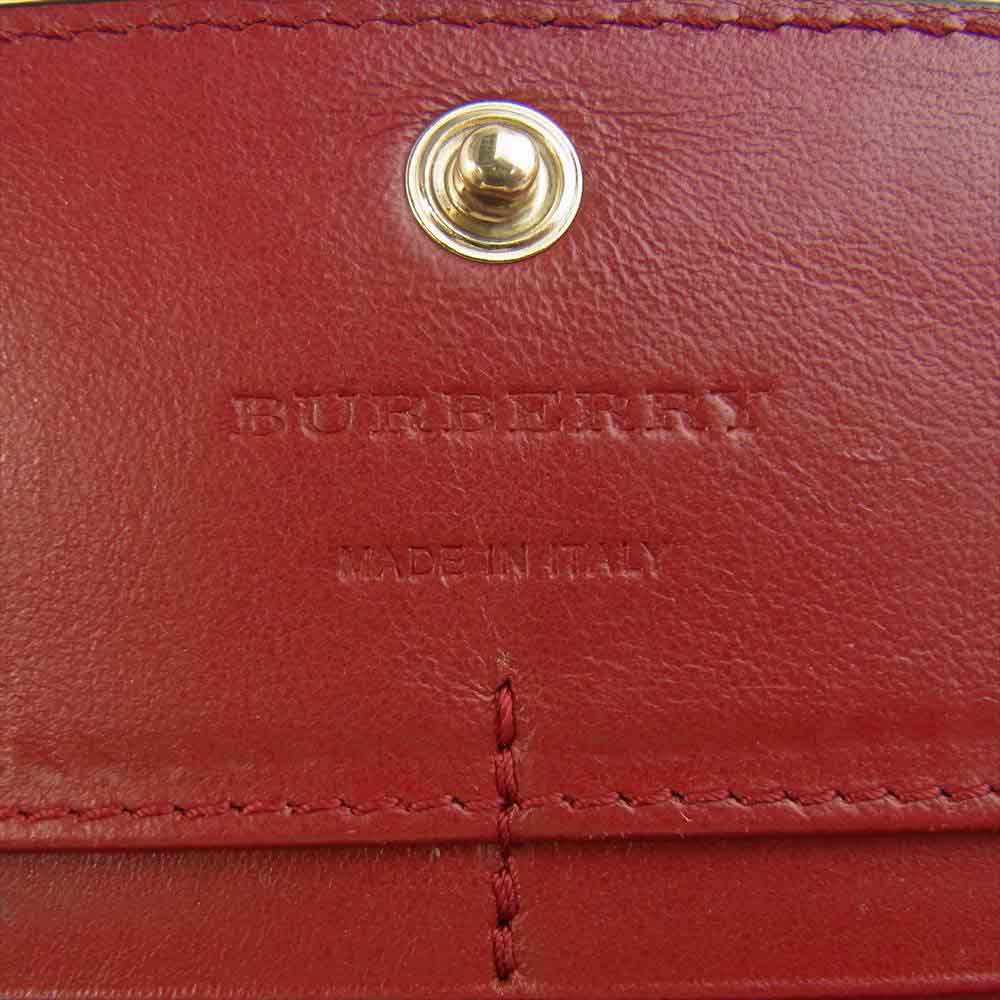 BURBERRY バーバリー イタリア製 ノバチェック レザー フラップ ウォレット 長財布 レッド系【中古】