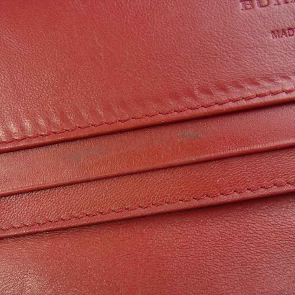 BURBERRY バーバリー イタリア製 ノバチェック レザー フラップ ウォレット 長財布 レッド系【中古】