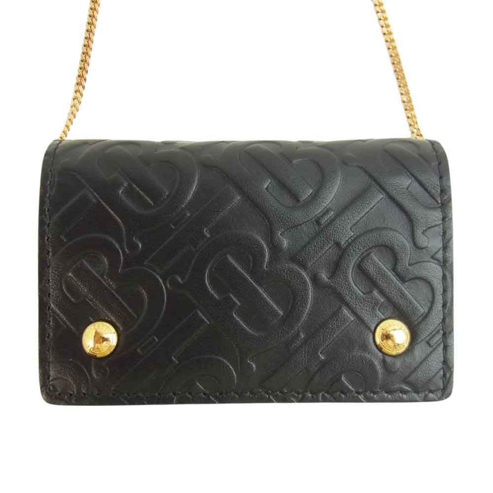 BURBERRY バーバリー TB モノグラム レザー チェーン ミニ ウォレット ブラック系【美品】【中古】