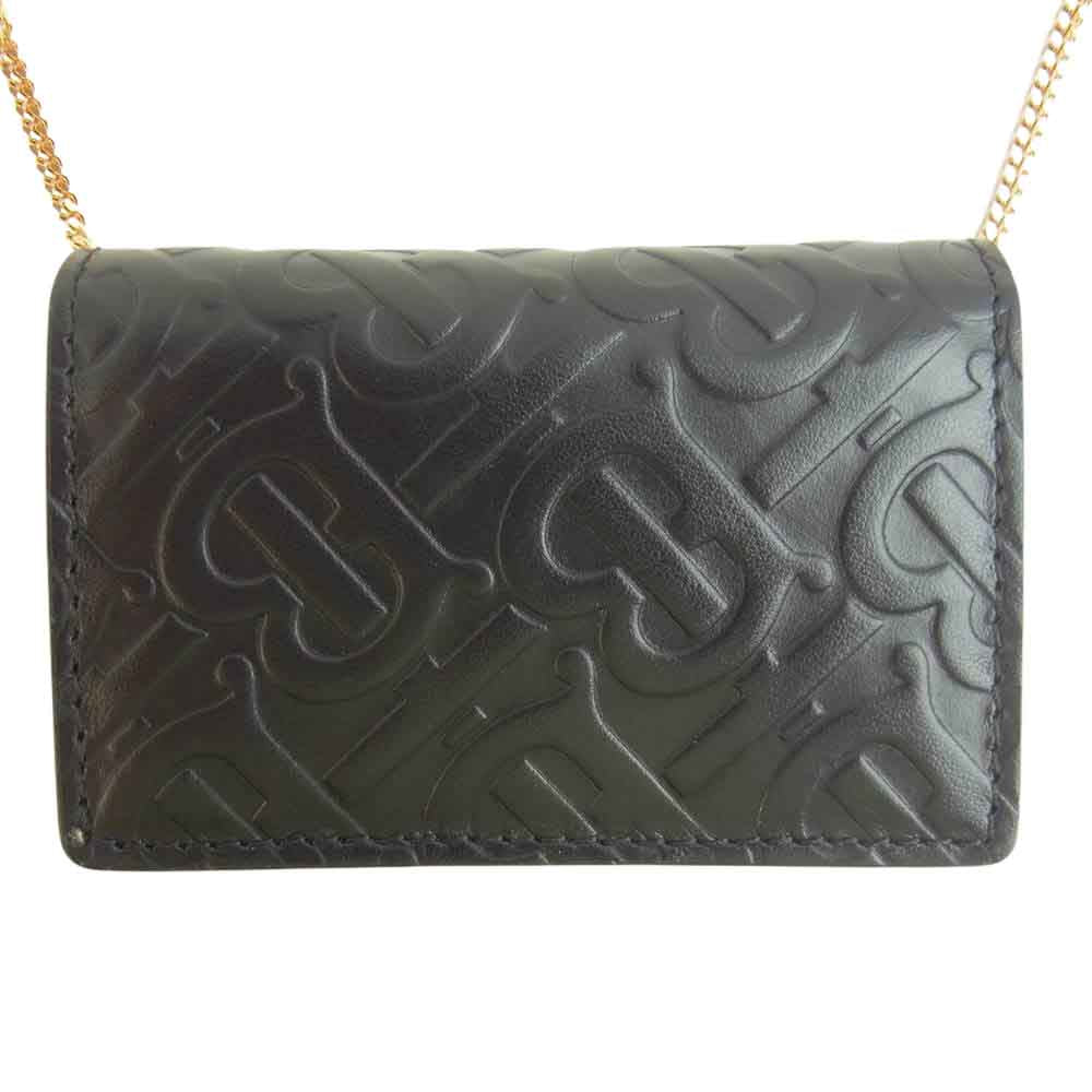 BURBERRY バーバリー TB モノグラム レザー チェーン ミニ ウォレット ブラック系【美品】【中古】