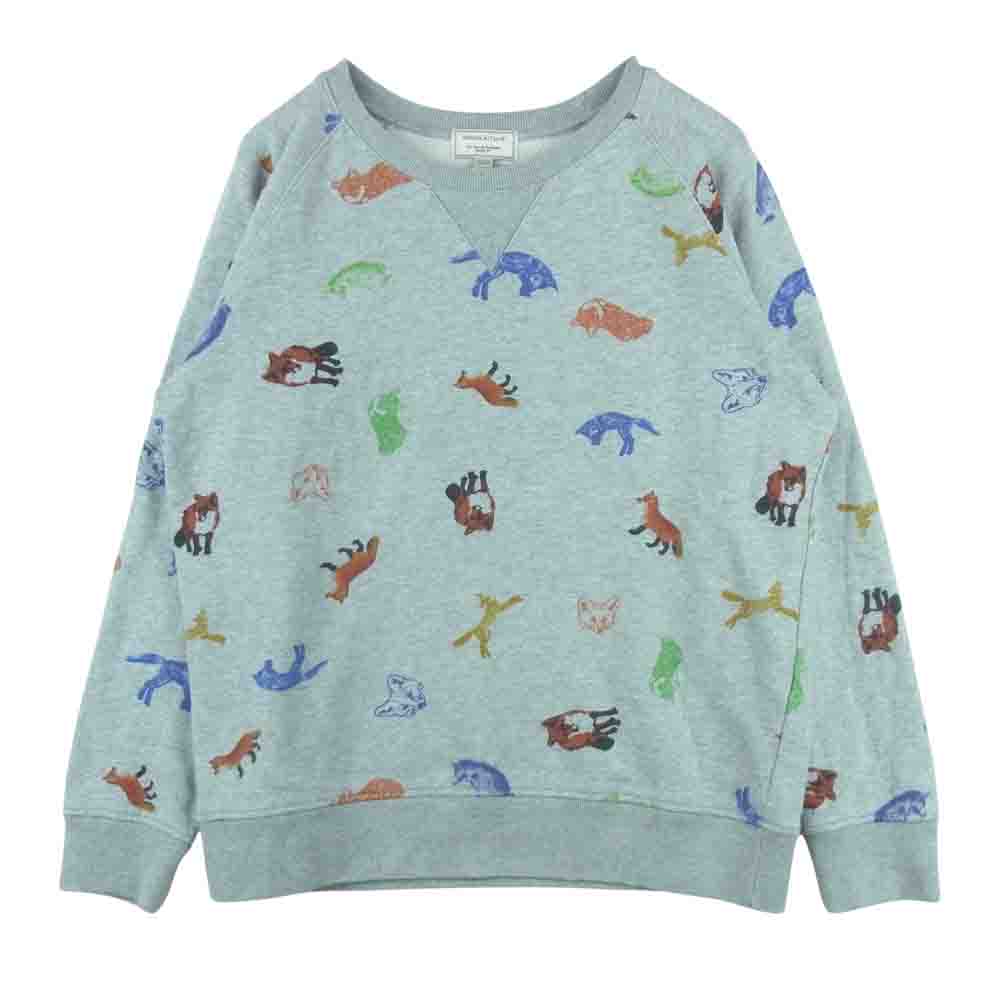 MAISON KITSUNE メゾンキツネ 14SS KMM-0407-A CHILDISH SWEATER 総柄 プリント クルーネック スウェット グレー系【中古】