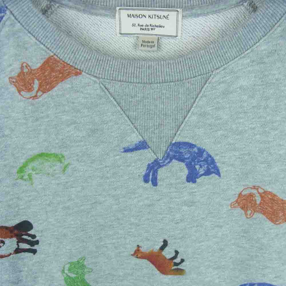 MAISON KITSUNE メゾンキツネ 14SS KMM-0407-A CHILDISH SWEATER 総柄 プリント クルーネック スウェット グレー系【中古】