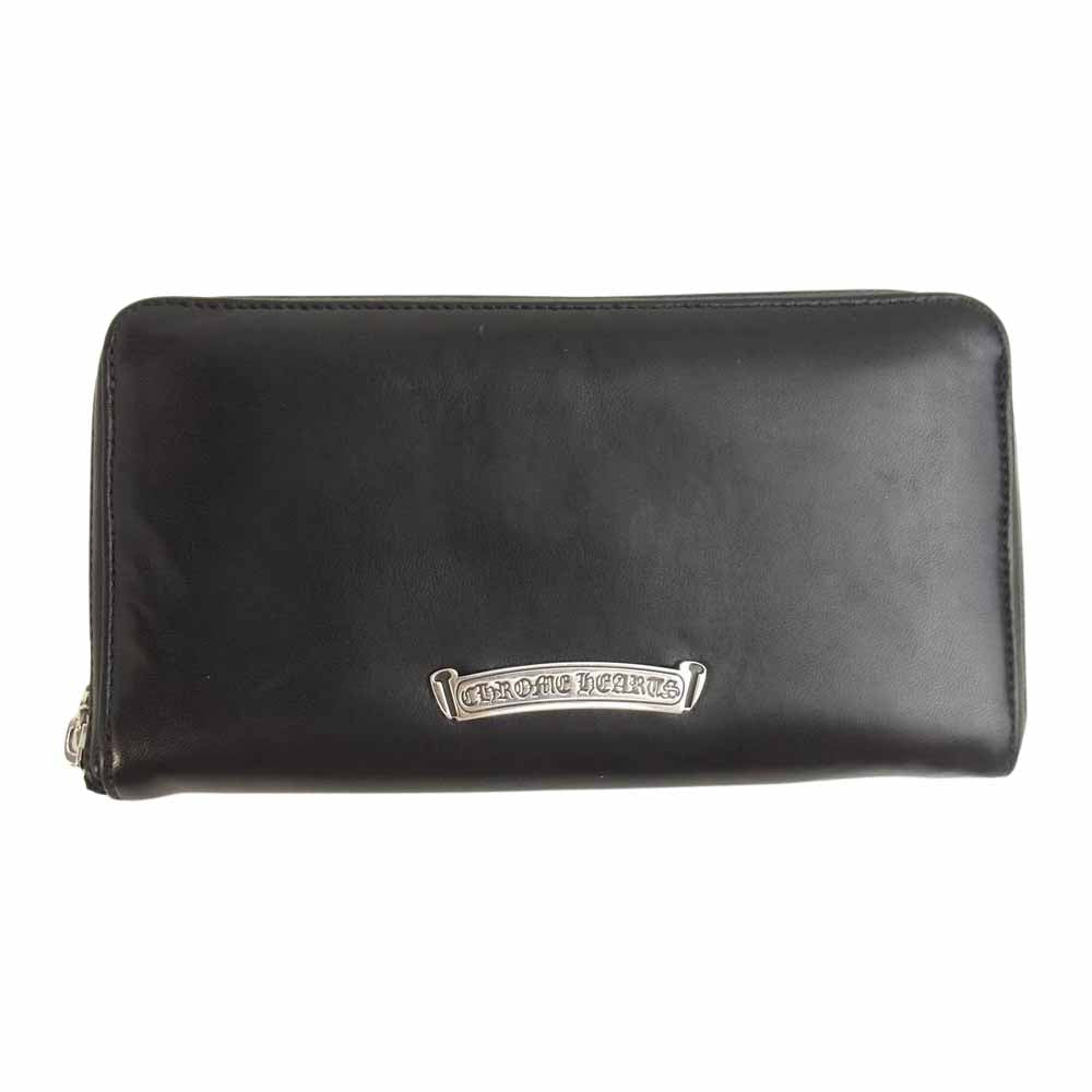 CHROME HEARTS クロムハーツ（原本無） ams購入証明書付属 REC F ZIP ゼロピラミッドスタッズコーナー ライトレザー ラウンドジップ ウォレット ブラック系【中古】