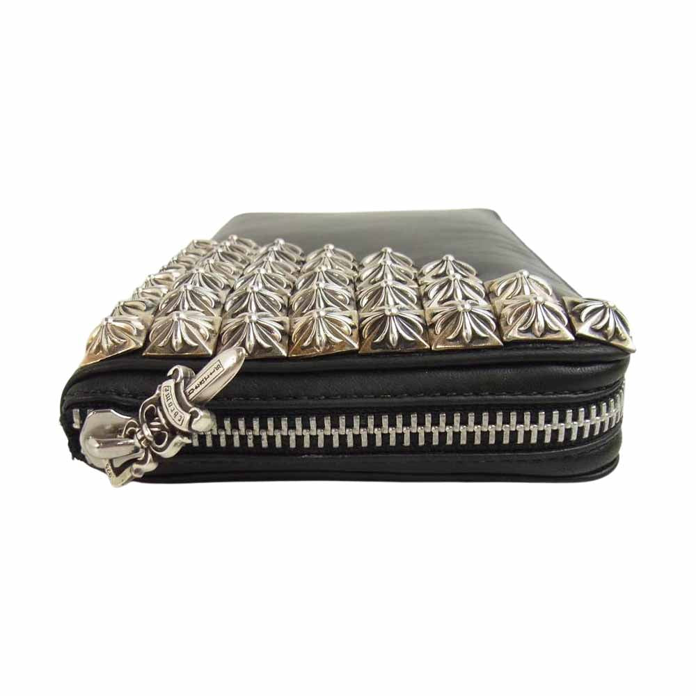 CHROME HEARTS クロムハーツ（原本無） ams購入証明書付属 REC F ZIP ゼロピラミッドスタッズコーナー ライトレザー ラウンドジップ ウォレット ブラック系【中古】