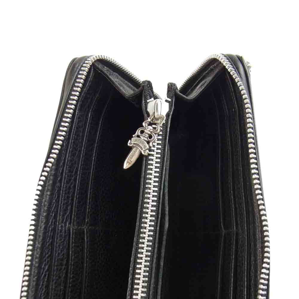 CHROME HEARTS クロムハーツ（原本無） ams購入証明書付属 REC F ZIP ゼロピラミッドスタッズコーナー ライトレザー ラウンドジップ ウォレット ブラック系【中古】