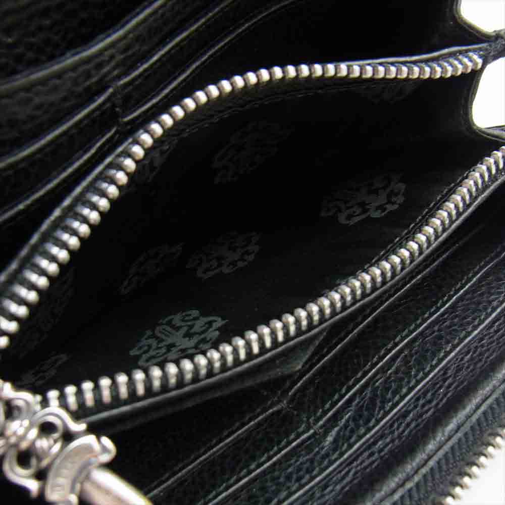 CHROME HEARTS クロムハーツ（原本無） ams購入証明書付属 REC F ZIP ゼロピラミッドスタッズコーナー ライトレザー ラウンドジップ ウォレット ブラック系【中古】