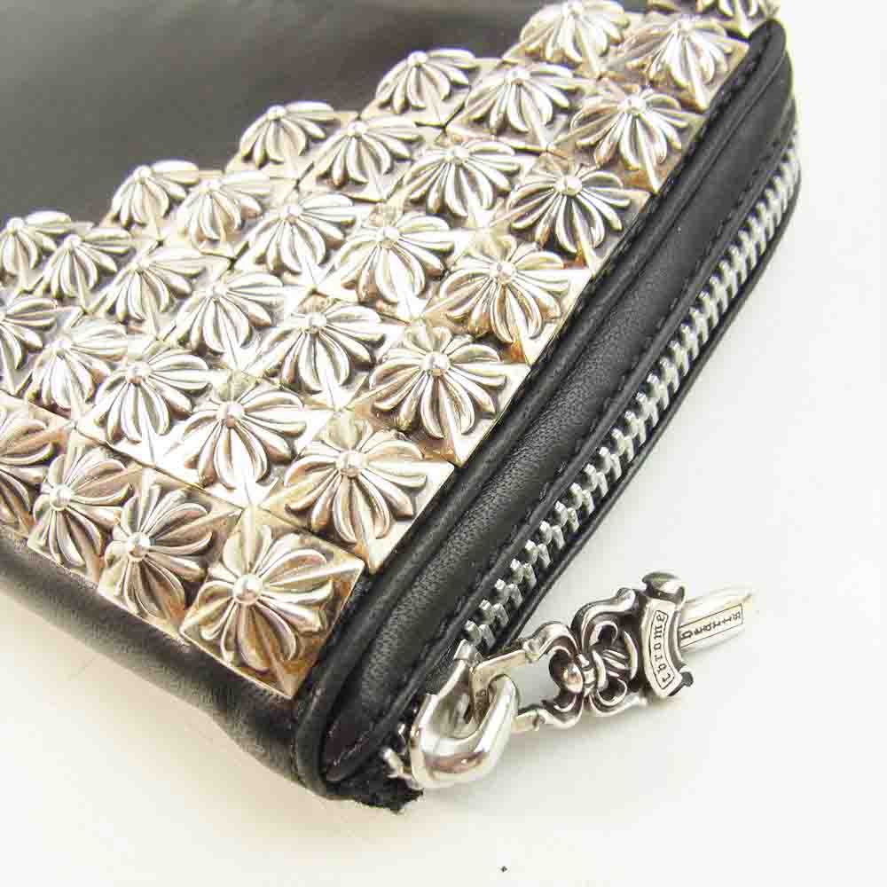 CHROME HEARTS クロムハーツ（原本無） ams購入証明書付属 REC F ZIP ゼロピラミッドスタッズコーナー ライトレザー ラウンドジップ ウォレット ブラック系【中古】