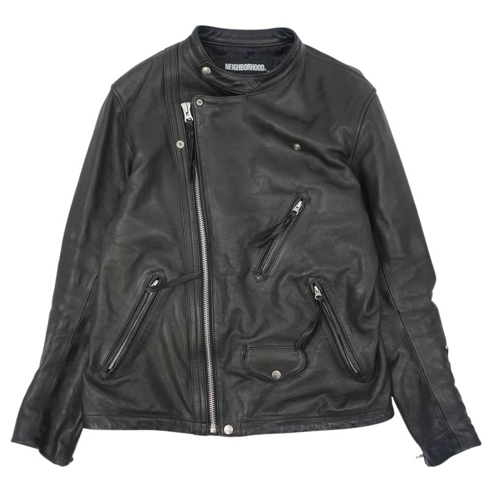 NEIGHBORHOOD ネイバーフッド 21AW 212SZNH-JKM01 FLATBUSH / CL-JKT カウレザー スタンドカラー ダブル ライダース ジャケット ブラック系 4【中古】