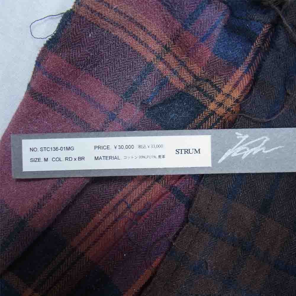 STRUM ストラム STC136-01MG Morning Glow 8th Anniversary CUSTOM TARTAN PLAID SHIRRING STRETCH COTTON L/S TIERED SHIRT モーニンググロウ ヘリンボーン シャーリングタータンチェック 切替 シャツ RD×BR M【極上美品】【中古】