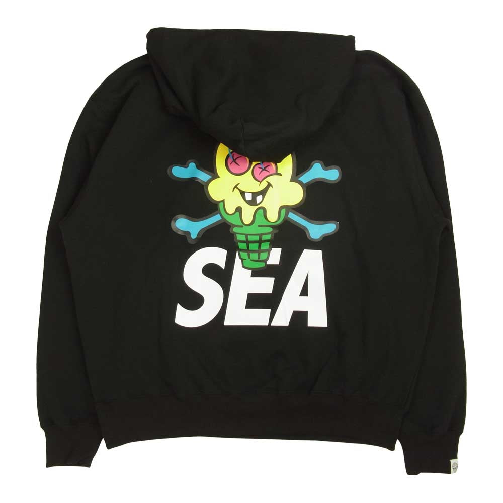 WIND AND SEA ウィンダンシー ICJP215SK005 ICECREAM COTTON HOODIE アイスクリーム コラボ プリント パーカー BLACK L ブラック系 L【新古品】【未使用】【中古】
