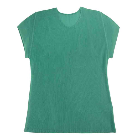 PLEATS PLEASE プリーツプリーズ イッセイミヤケ ISSEY MIYAKE イッセイミヤケ 細プリーツ フレンチスリーブ カットソー グリーン系【中古】