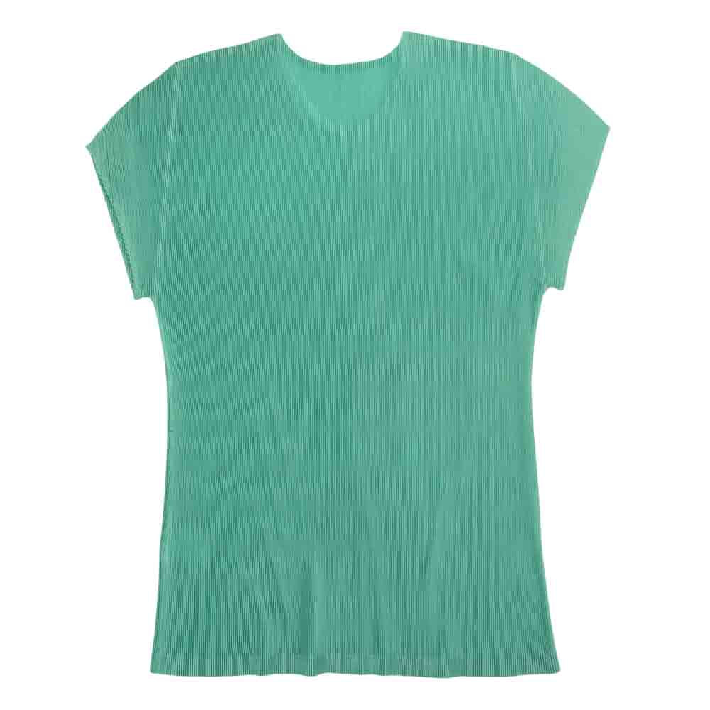 PLEATS PLEASE プリーツプリーズ イッセイミヤケ ISSEY MIYAKE イッセイミヤケ 細プリーツ フレンチスリーブ カットソー グリーン系【中古】