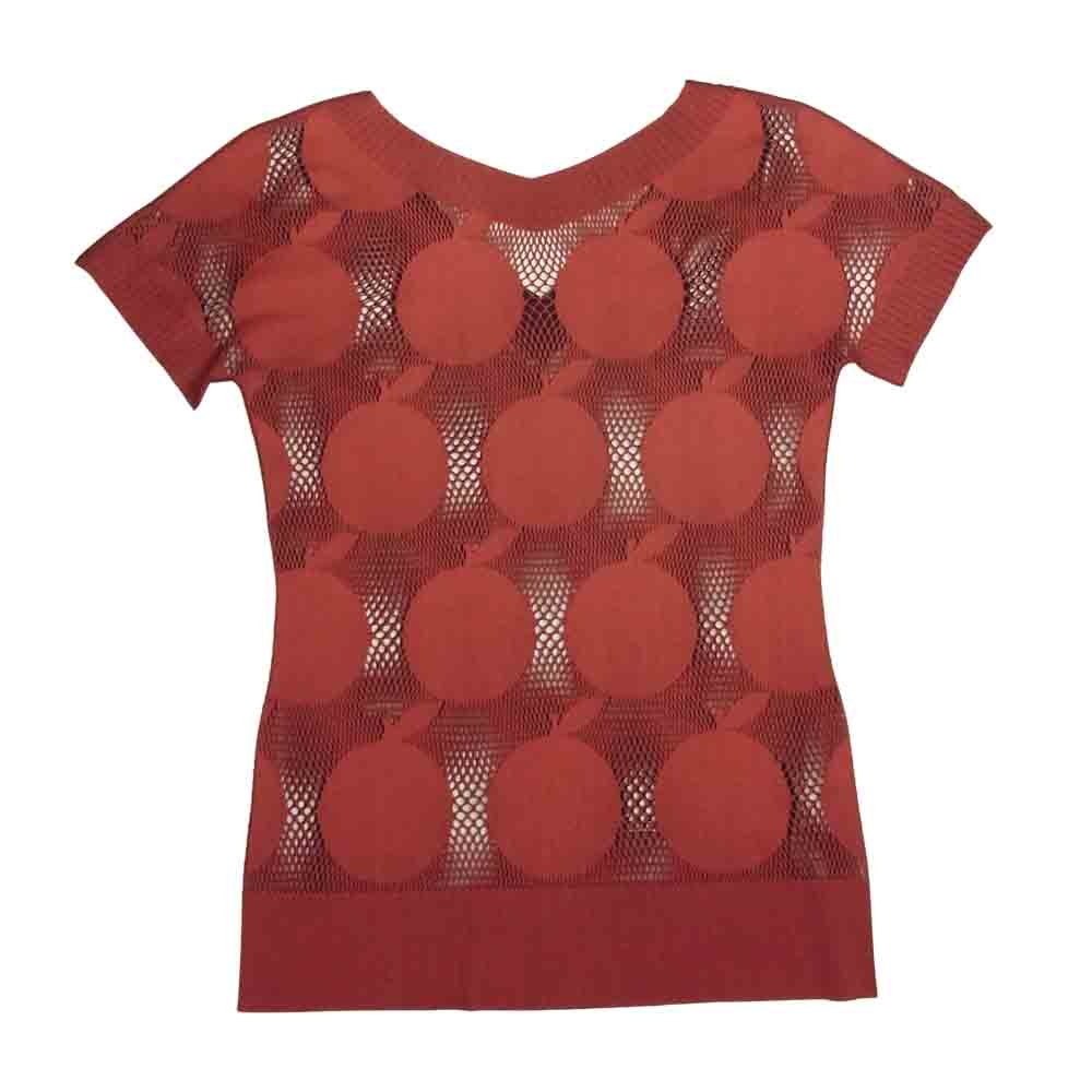 PLEATS PLEASE プリーツプリーズ イッセイミヤケ ISSEY MIYAKE イッセイミヤケ フルーツ柄 フレンチスリーブ メッシュ カットソー レッド系【中古】