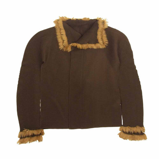 ISSEY MIYAKE イッセイミヤケ MI83FO601 ME フェイクファー ボタンレス ボレロ 長袖 カーディガン ブラウン系【中古】