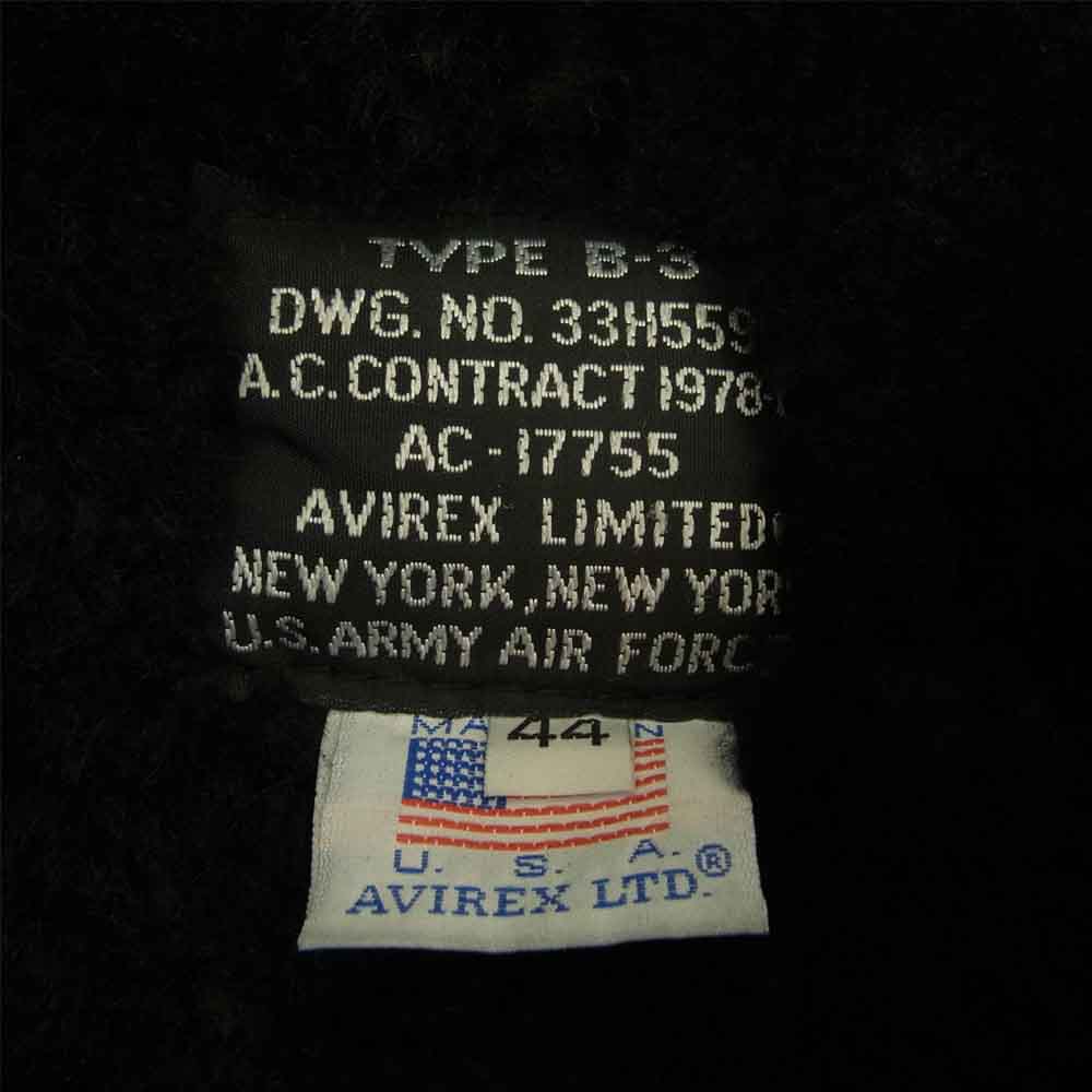 AVIREX アヴィレックス B-3 ムートン レザー ボア ジャケット ブラック系 44【中古】