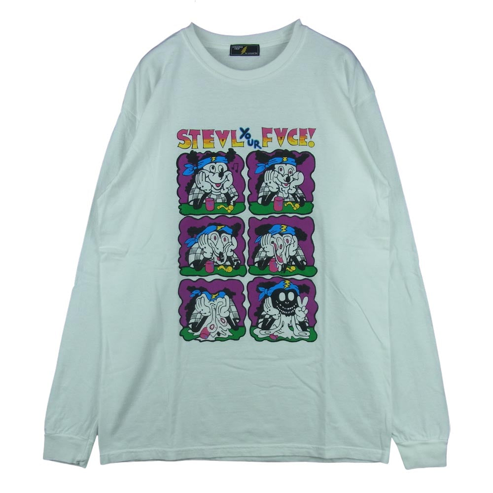 ストレンジトリップ STEAL YOUR FACE プリント 長袖 Tシャツ コットン 日本製 ホワイト系 M【中古】