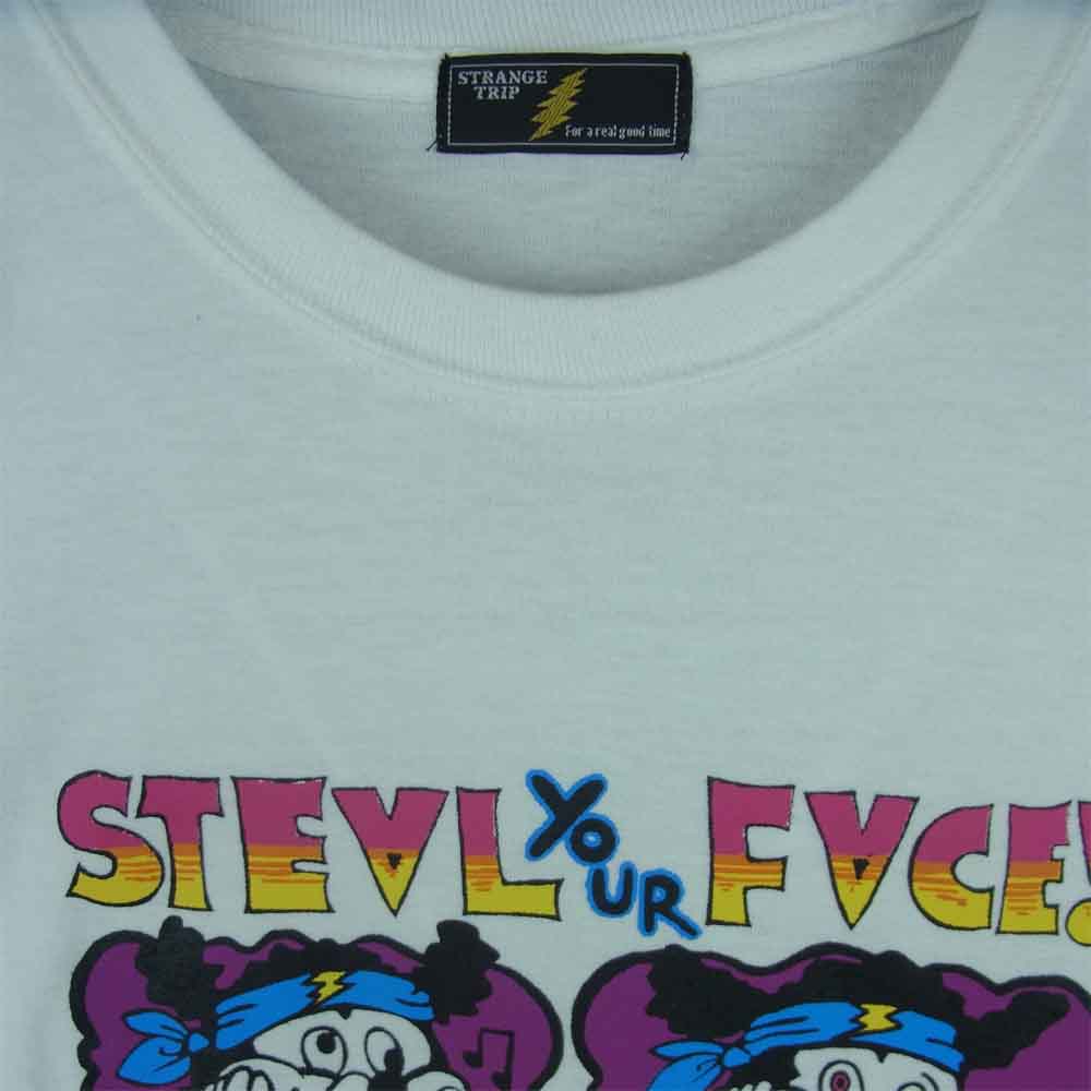 ストレンジトリップ STEAL YOUR FACE プリント 長袖 Tシャツ コットン 日本製 ホワイト系 M【中古】