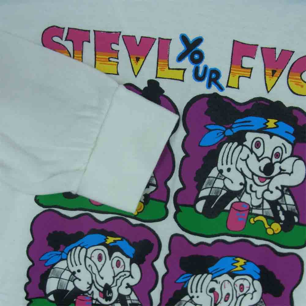 ストレンジトリップ STEAL YOUR FACE プリント 長袖 Tシャツ コットン 日本製 ホワイト系 M【中古】