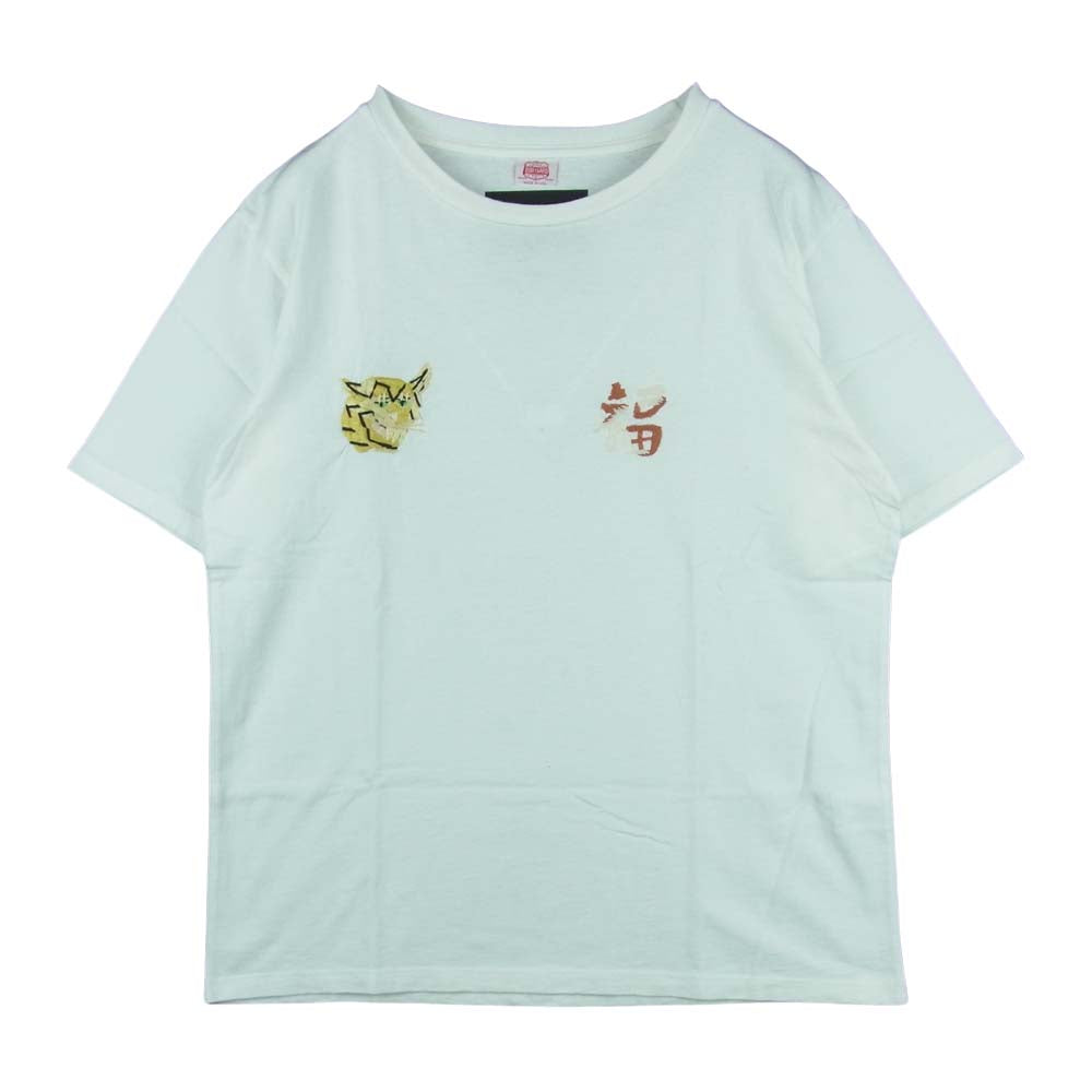 フロムザギャレット 虎 福 刺繍 半袖 Tシャツ コットン アメリカ製 ホワイト系 M【中古】