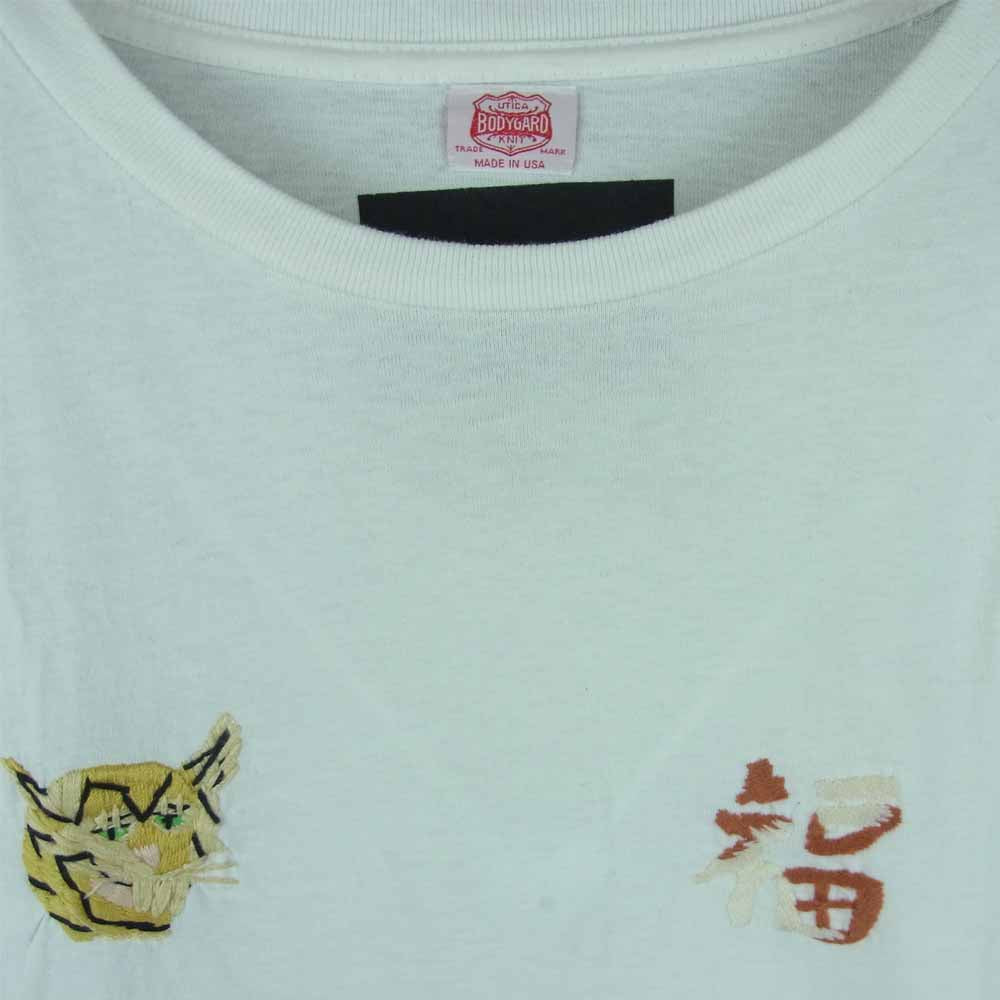 フロムザギャレット 虎 福 刺繍 半袖 Tシャツ コットン アメリカ製 ホワイト系 M【中古】