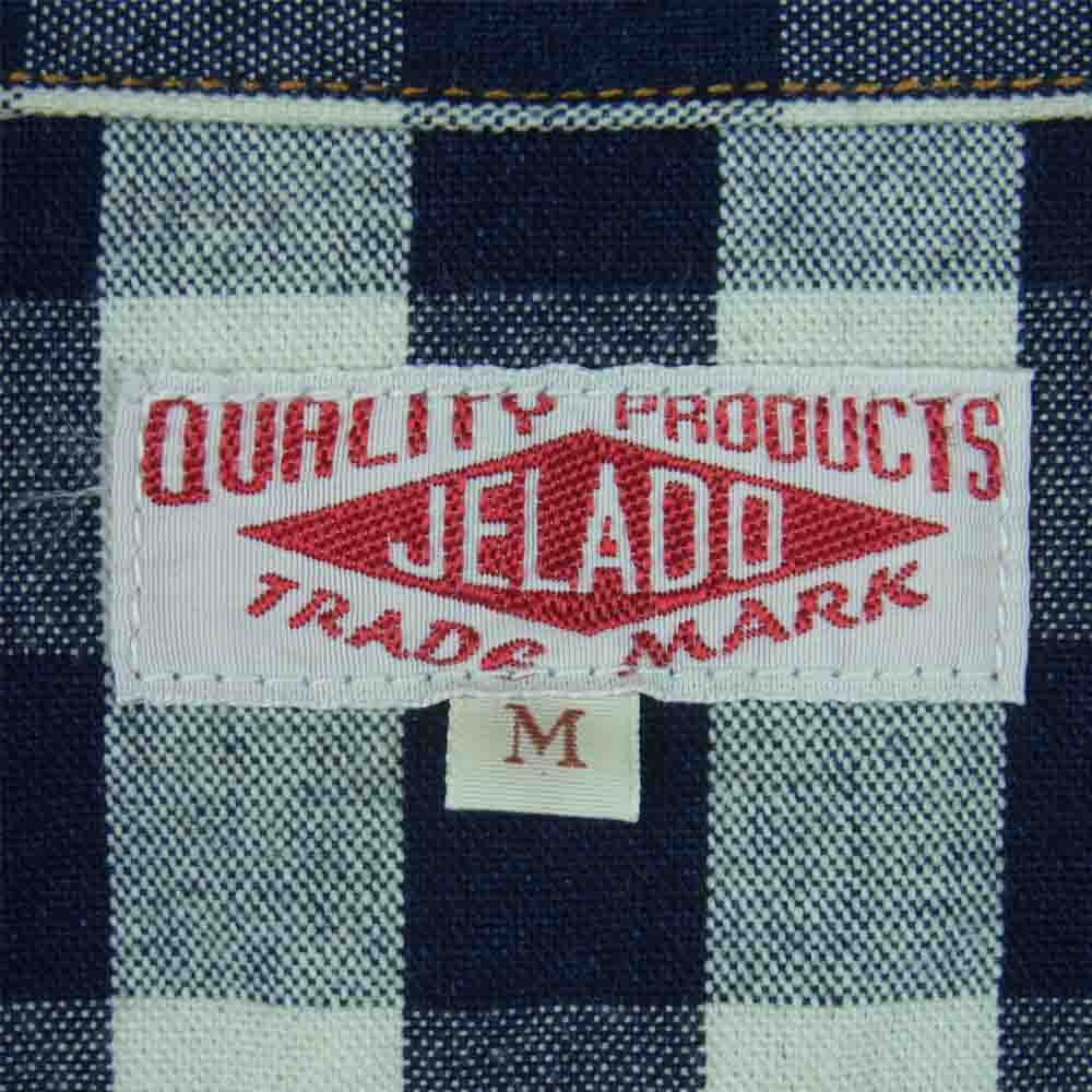 JELADO ジェラード 2ポケット チェック 半袖 ワーク シャツ コットン 日本製 ネイビー系 オフホワイト系 M【中古】