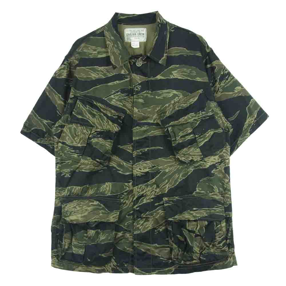 FREEWHEELERS フリーホイーラーズ CIVILIAN CREW タイガー カモ サファリ 半袖 シャツ ジャケット カーキ系 15【中古】