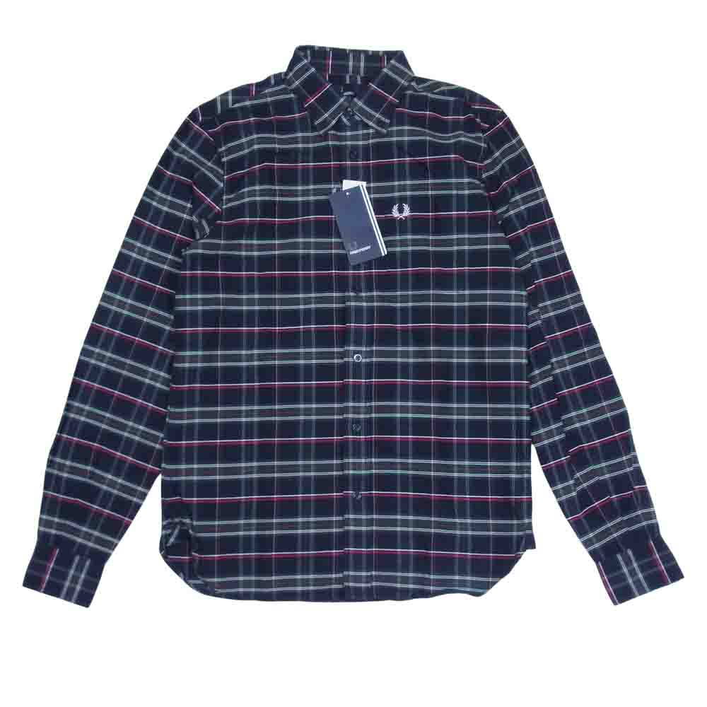 FRED PERRY フレッドペリー M5370 チェック ボタンダウン BD シャツ ネイビー系 S【新古品】【未使用】【中古】