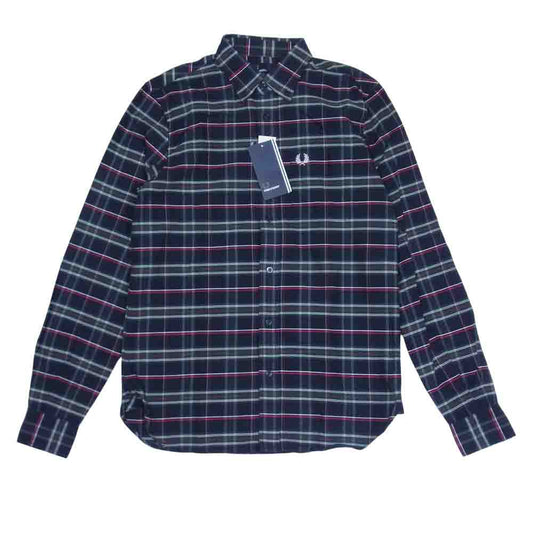 FRED PERRY フレッドペリー M5370 チェック ボタンダウン BD シャツ ネイビー系 S【新古品】【未使用】【中古】